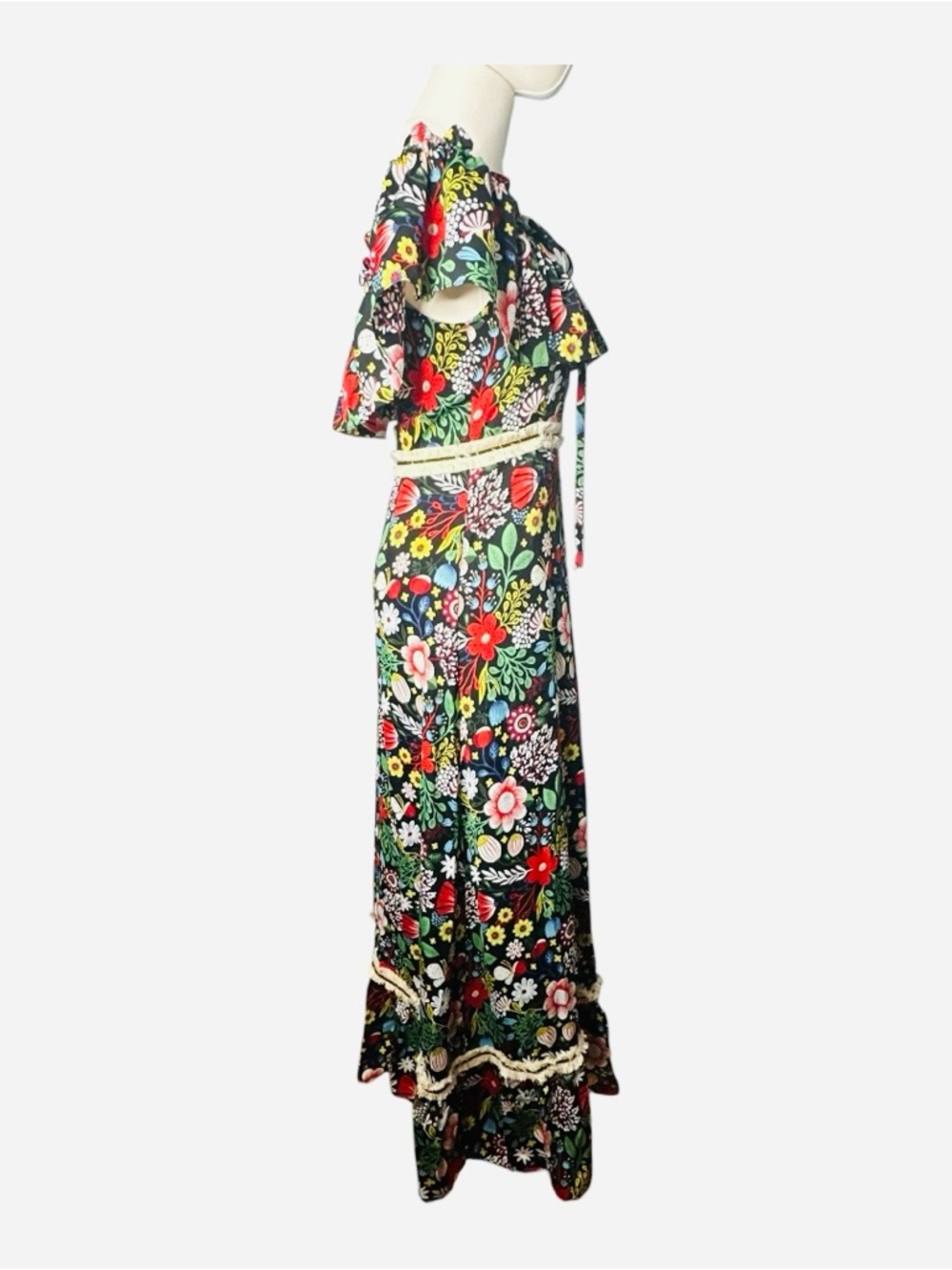 ModCloth Traffic People 60s Floral Fringe Maxi Dress Size XS NEW - Picture 8 of 16